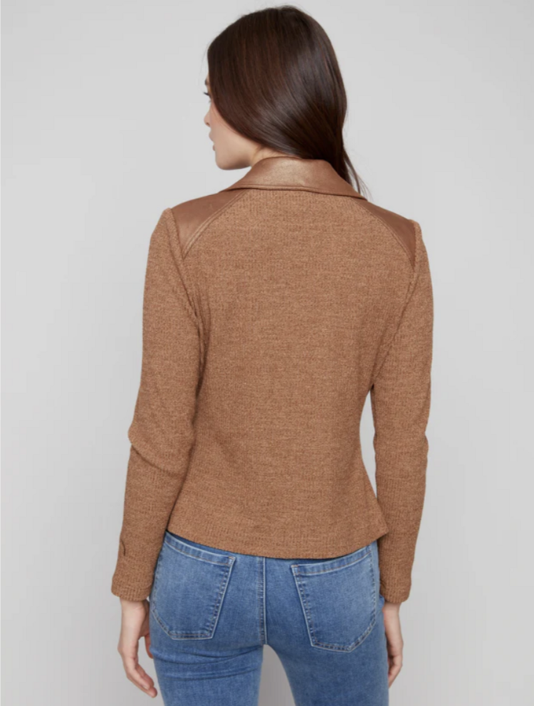 CHARLIE B. BRONZE LEATHER & KNIT JACKET