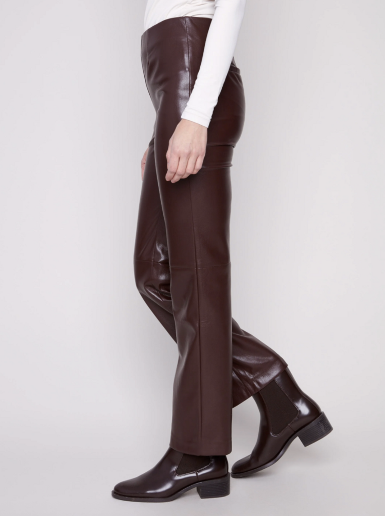 CHARLIE B. CRANBERRY FAUX LEATHER PANT