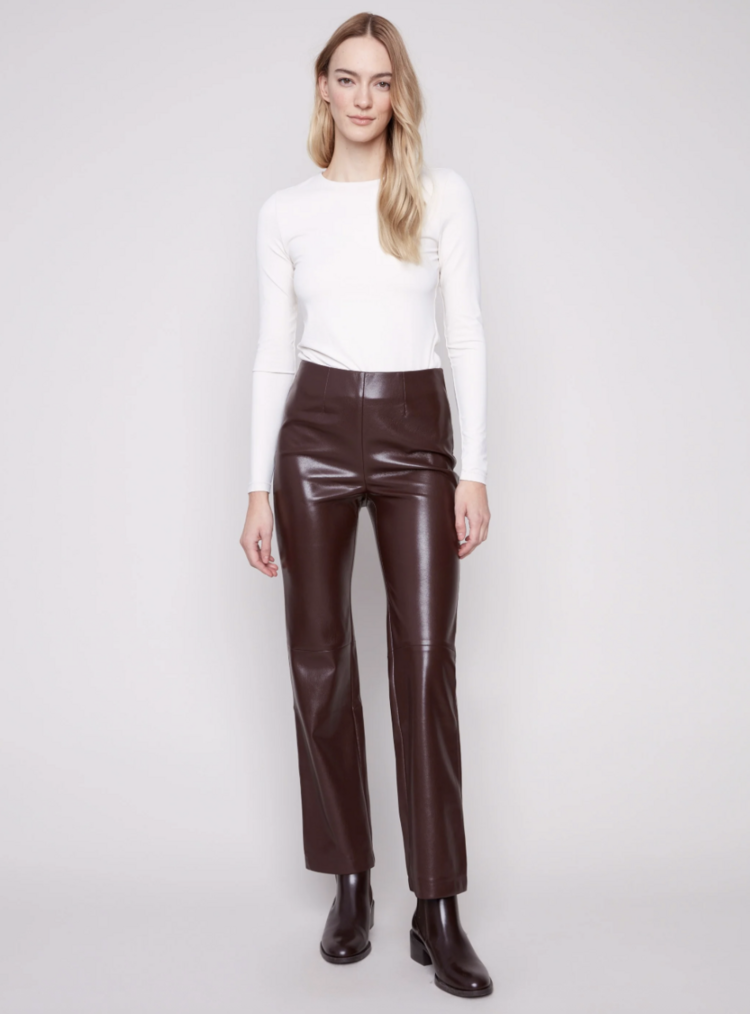 CHARLIE B. CRANBERRY FAUX LEATHER PANT