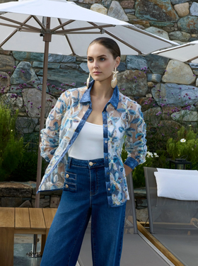 FRANK LYMAN DENIM FLORALS TOP