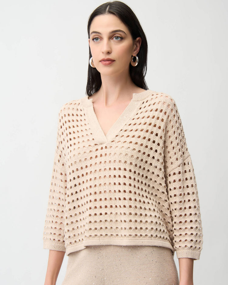JOSEPH RIBKOFF CROCHET SAND TOP