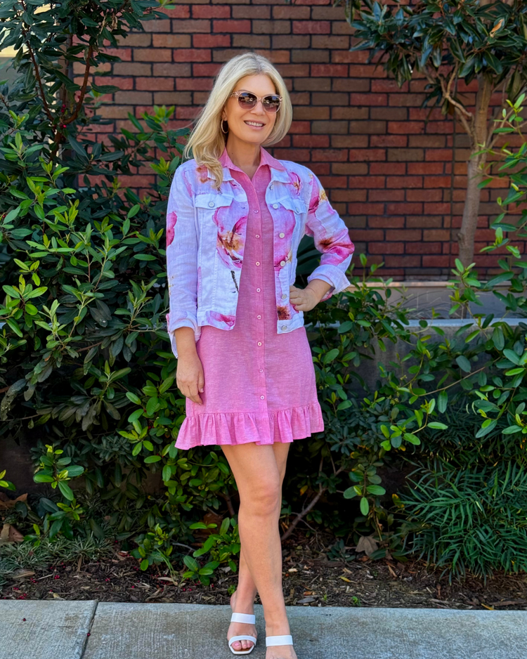 PURE AMICI ROSE LINEN DRESS