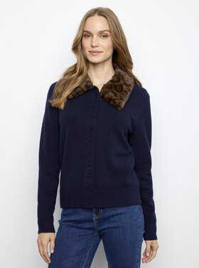 CHARLIE B. LUXURY FUR COLLAR MARINE CARDIGAN