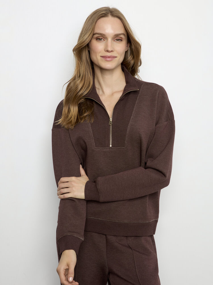 CHARLIE B. ESPRESSO HALF ZIP SWEATSHIRT