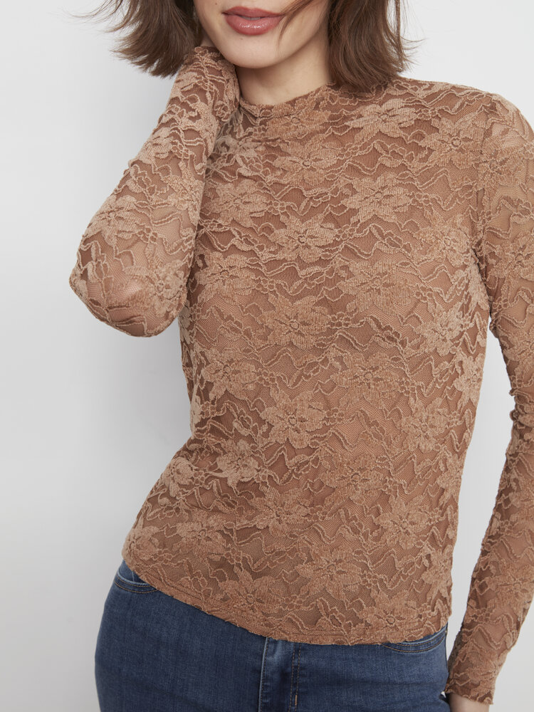 CHARLIE B. VICTORIAN LACE MOCK NECK TOP
