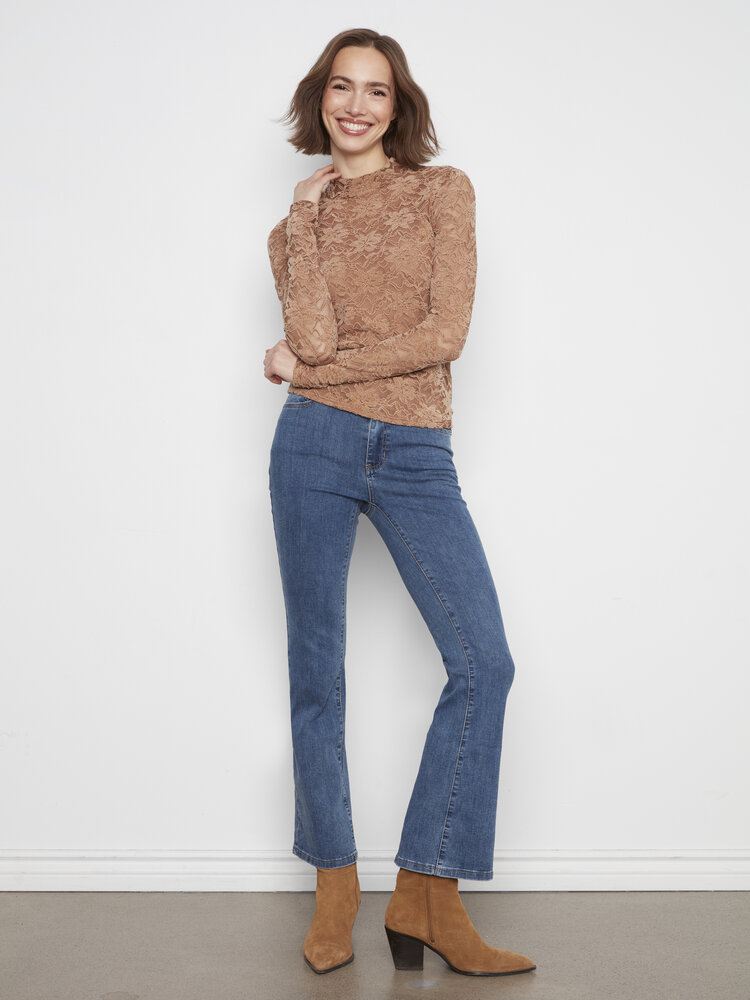 CHARLIE B. VICTORIAN LACE MOCK NECK TOP