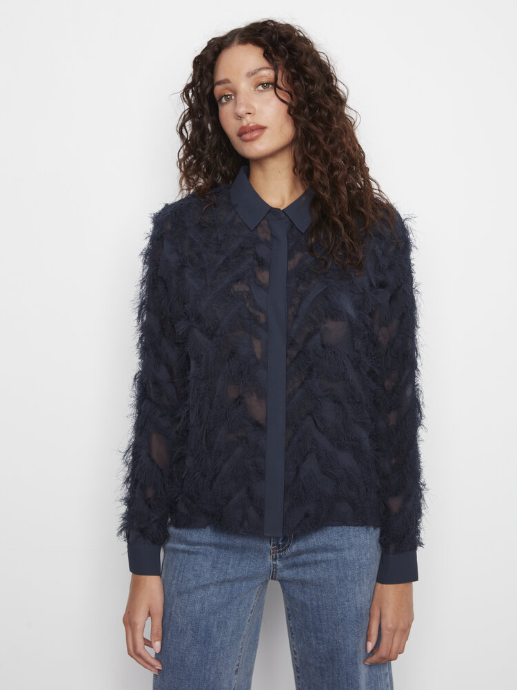CHARLIE B. MARINE FRINGE BUTTON BLOUSE