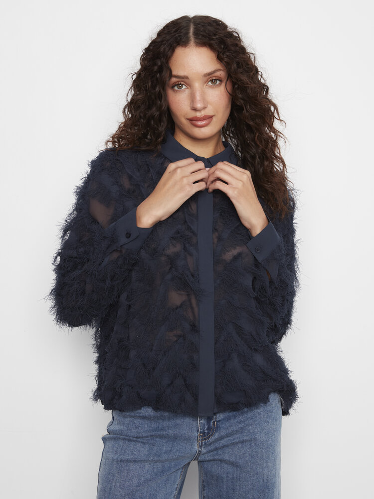 CHARLIE B. MARINE FRINGE BUTTON BLOUSE