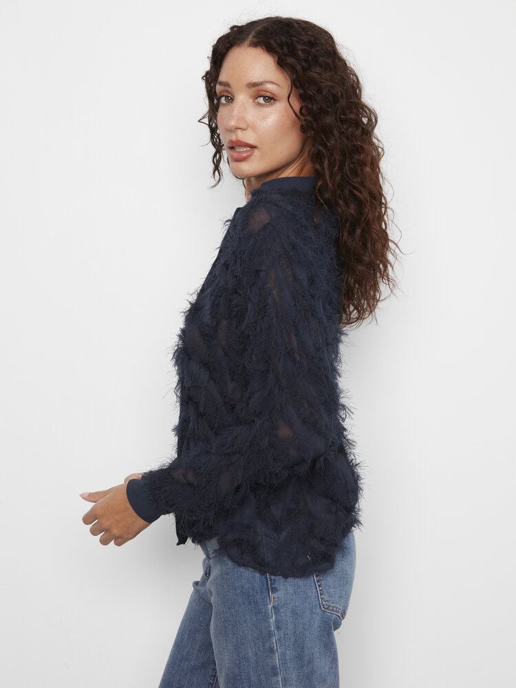 CHARLIE B. MARINE FRINGE BUTTON BLOUSE