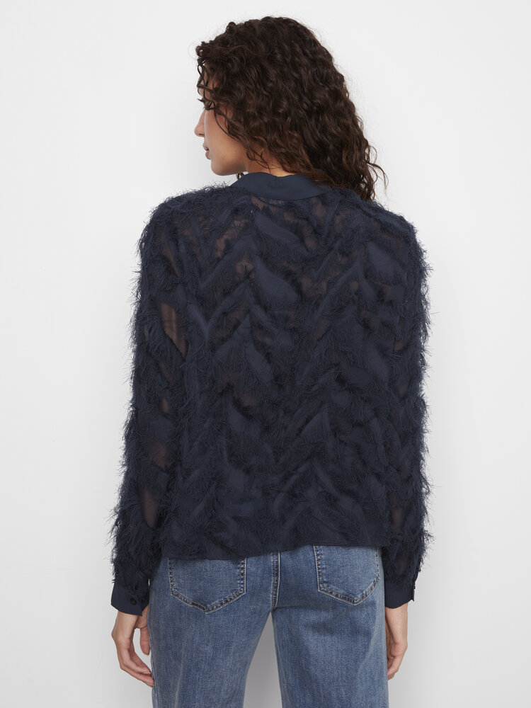 CHARLIE B. MARINE FRINGE BUTTON BLOUSE