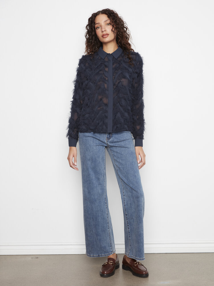 CHARLIE B. MARINE FRINGE BUTTON BLOUSE