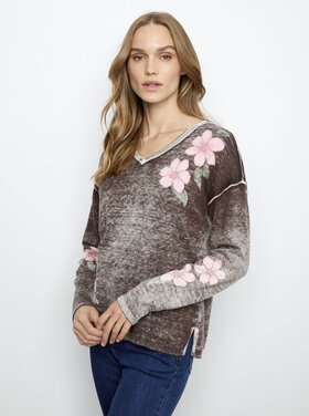CHARLIE B. ESPRESSO FLOWERS REVERSIBLE SWEATER