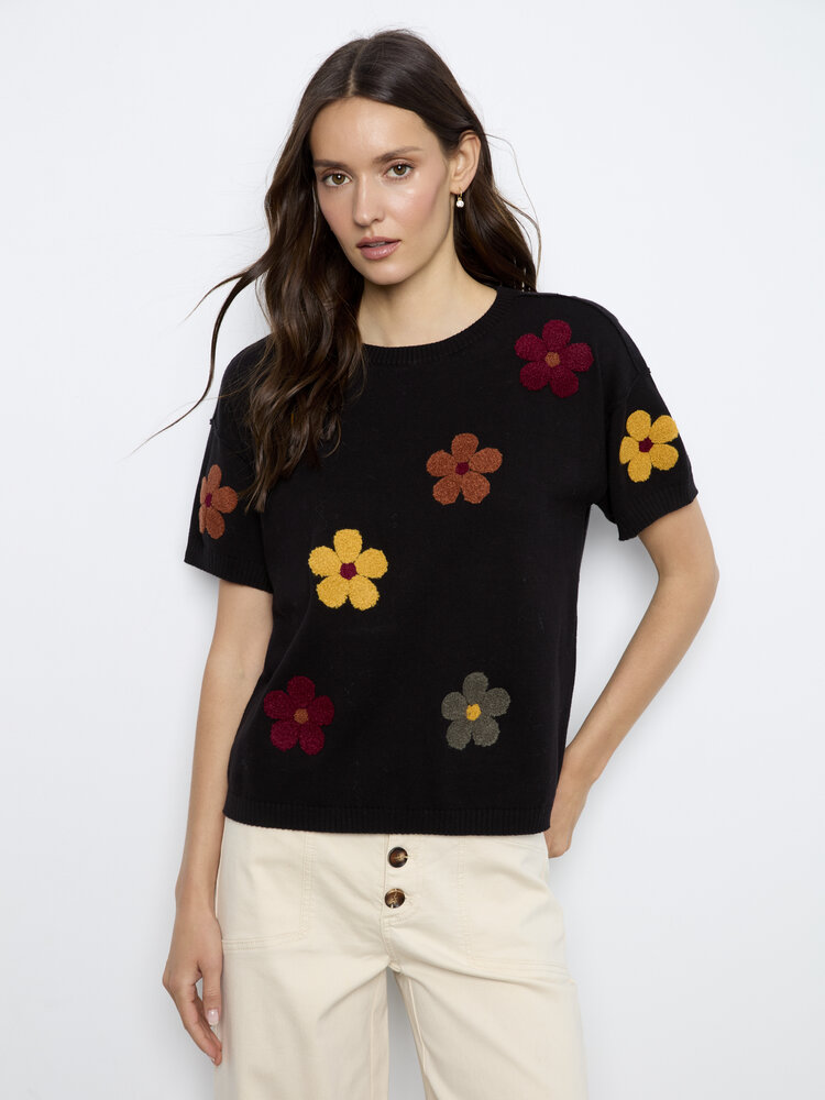 CHARLIE B. NOTICE ME FLOWERS KNIT TOP
