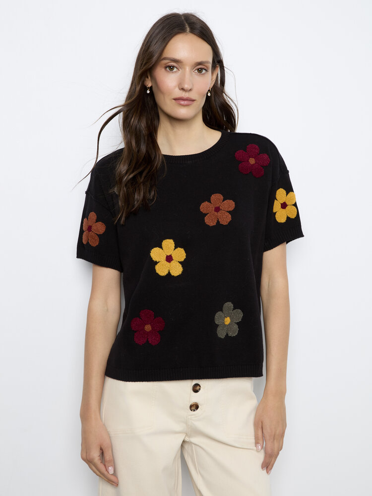 CHARLIE B. NOTICE ME FLOWERS KNIT TOP