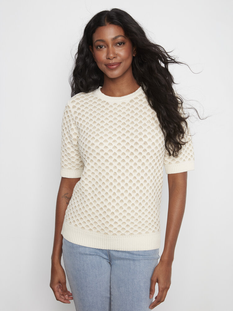 CHARLIE B. ECRU HONEYCOMB KNIT TOP