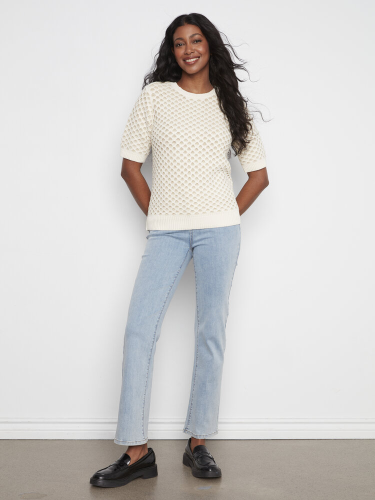 CHARLIE B. ECRU HONEYCOMB KNIT TOP