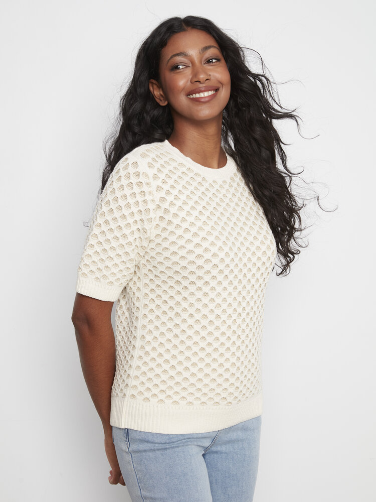 CHARLIE B. ECRU HONEYCOMB KNIT TOP