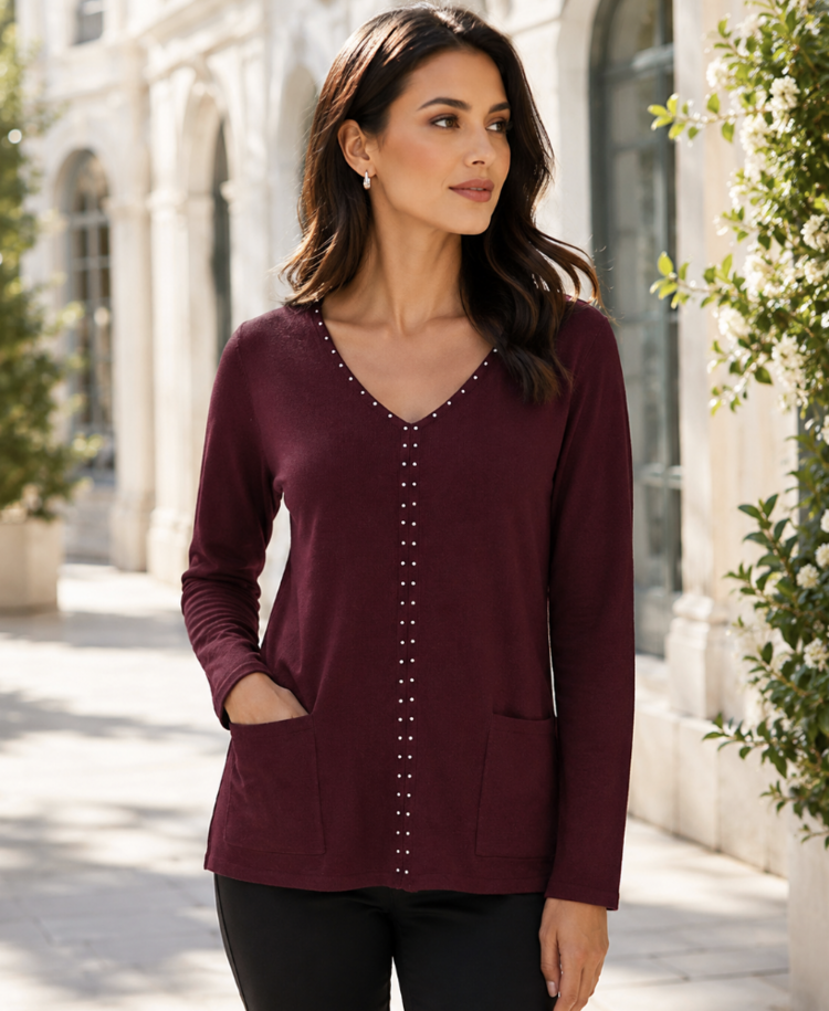 DOLCEZZA ELDERBERRY STUDS PULLOVER