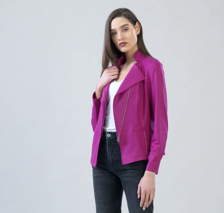 CLARA SUNWOO MAGENTA LIQUID LEATHER JACKET