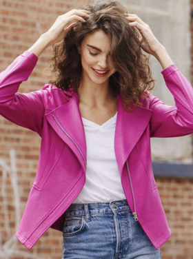 CLARA SUNWOO MAGENTA LIQUID LEATHER JACKET