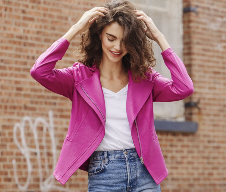CLARA SUNWOO MAGENTA LIQUID LEATHER JACKET
