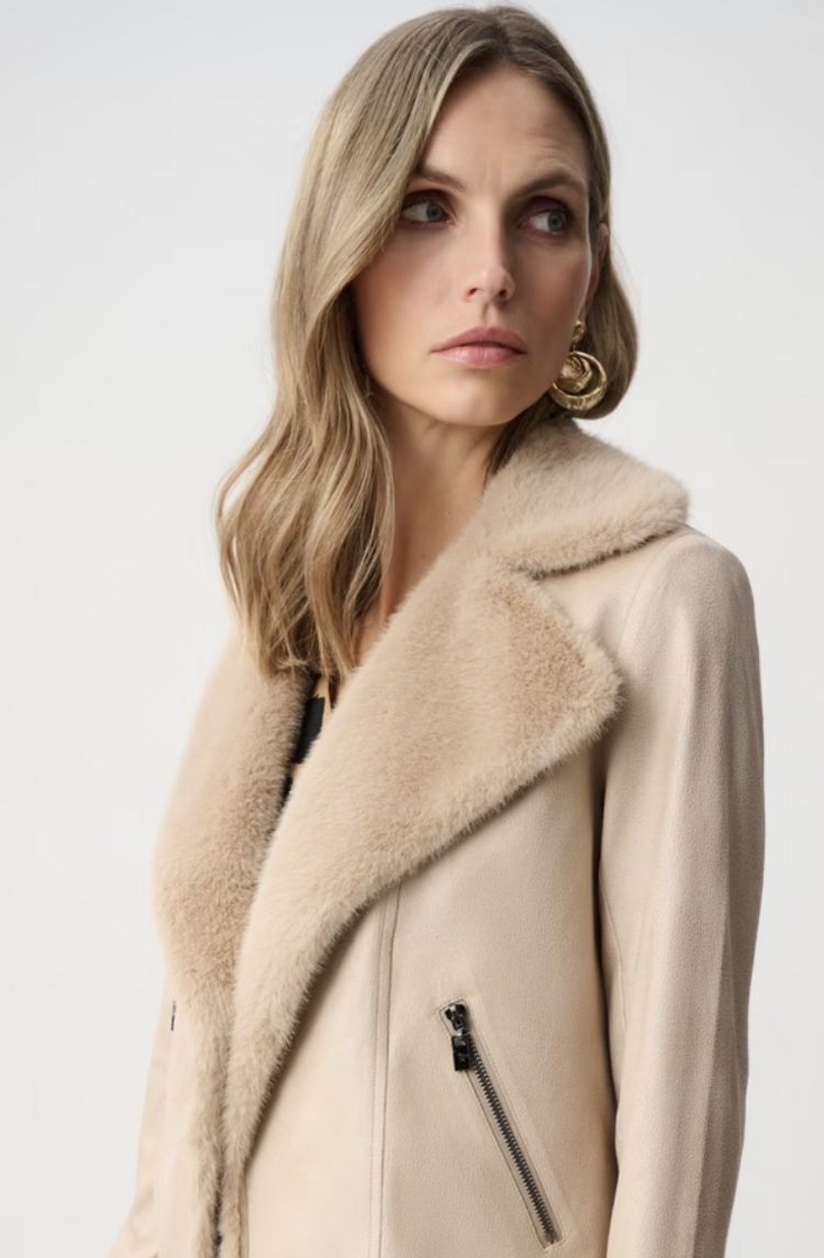 JOSEPH RIBKOFF LUXE FUR COLLAR DRESS