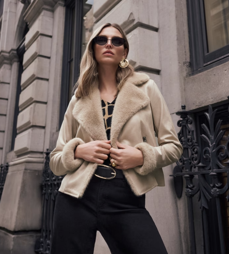 JOSEPH RIBKOFF LUXE FUR COLLAR DRESS