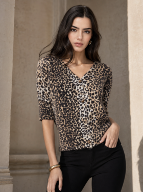 RENUAR LEO SHORT SLEEVE KNIT CARDIGAN
