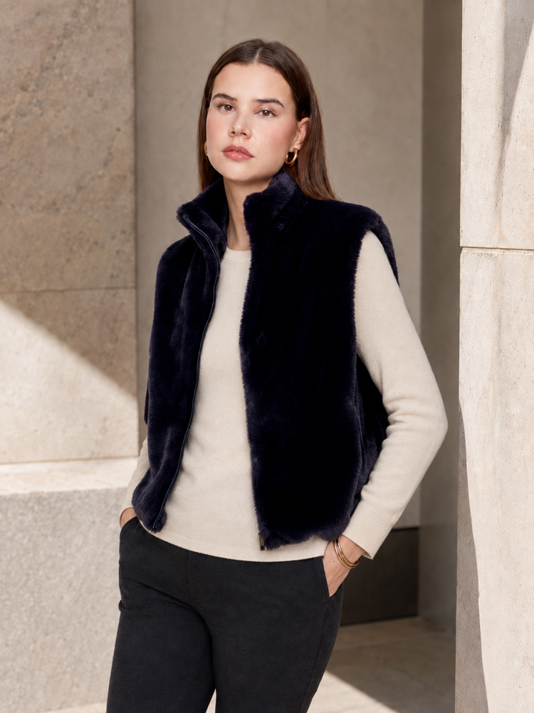 RENUAR MINK FAUX FUR KNIT VEST