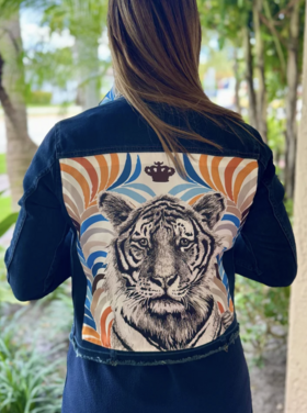 STACY BRADLEY PRINTED INSET JEAN JACKET