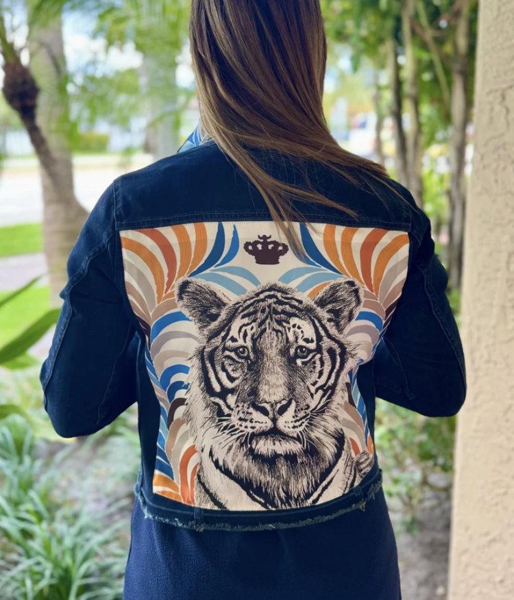 STACY BRADLEY PRINTED INSET JEAN JACKET