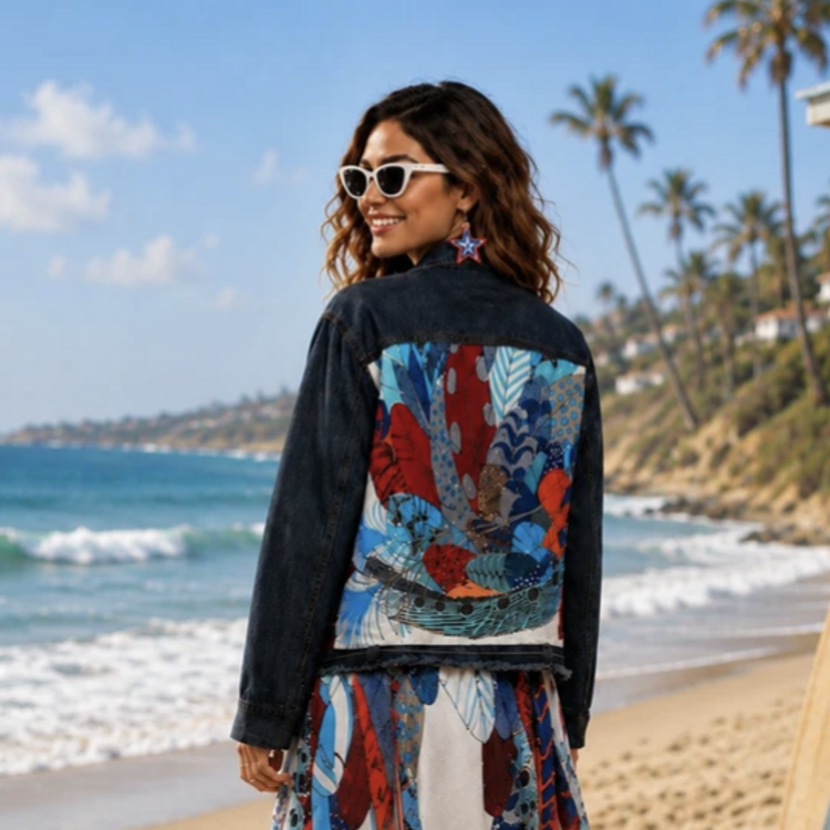 STACY BRADLEY PRINTED INSET JEAN JACKET