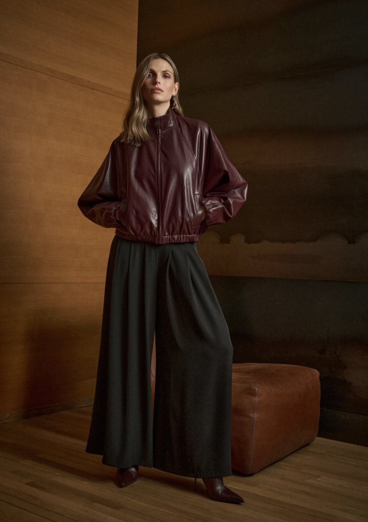 JOSEPH RIBKOFF MERLOT LEATHERETTE JACKET