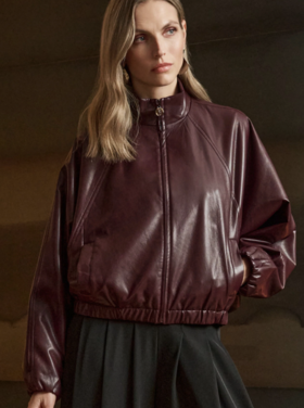 JOSEPH RIBKOFF MERLOT LEATHERETTE JACKET