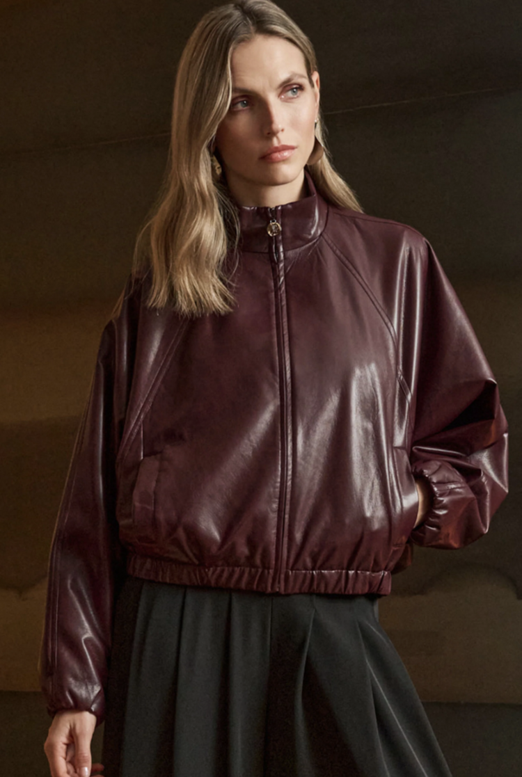 JOSEPH RIBKOFF MERLOT LEATHERETTE JACKET