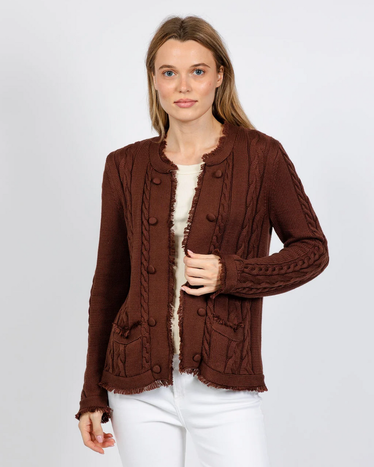ELLIOTT LAUREN MOCHA CABLE CARDIGAN