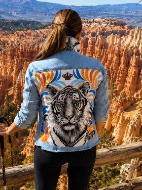 STACY BRADLEY PRINTED INSET JEAN JACKET