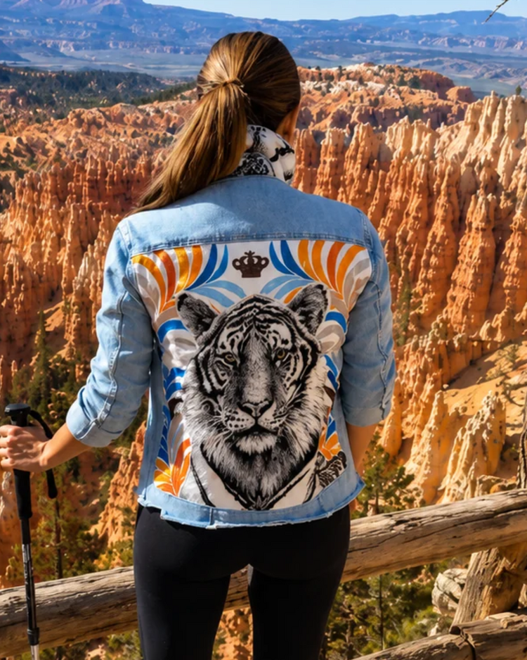 STACY BRADLEY PRINTED INSET JEAN JACKET
