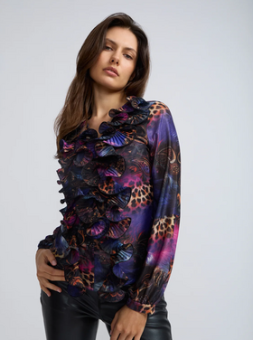 OO LA LA RUFFLED PEACOCK BLOUSE