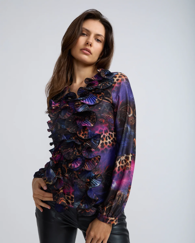 OO LA LA RUFFLED PEACOCK BLOUSE