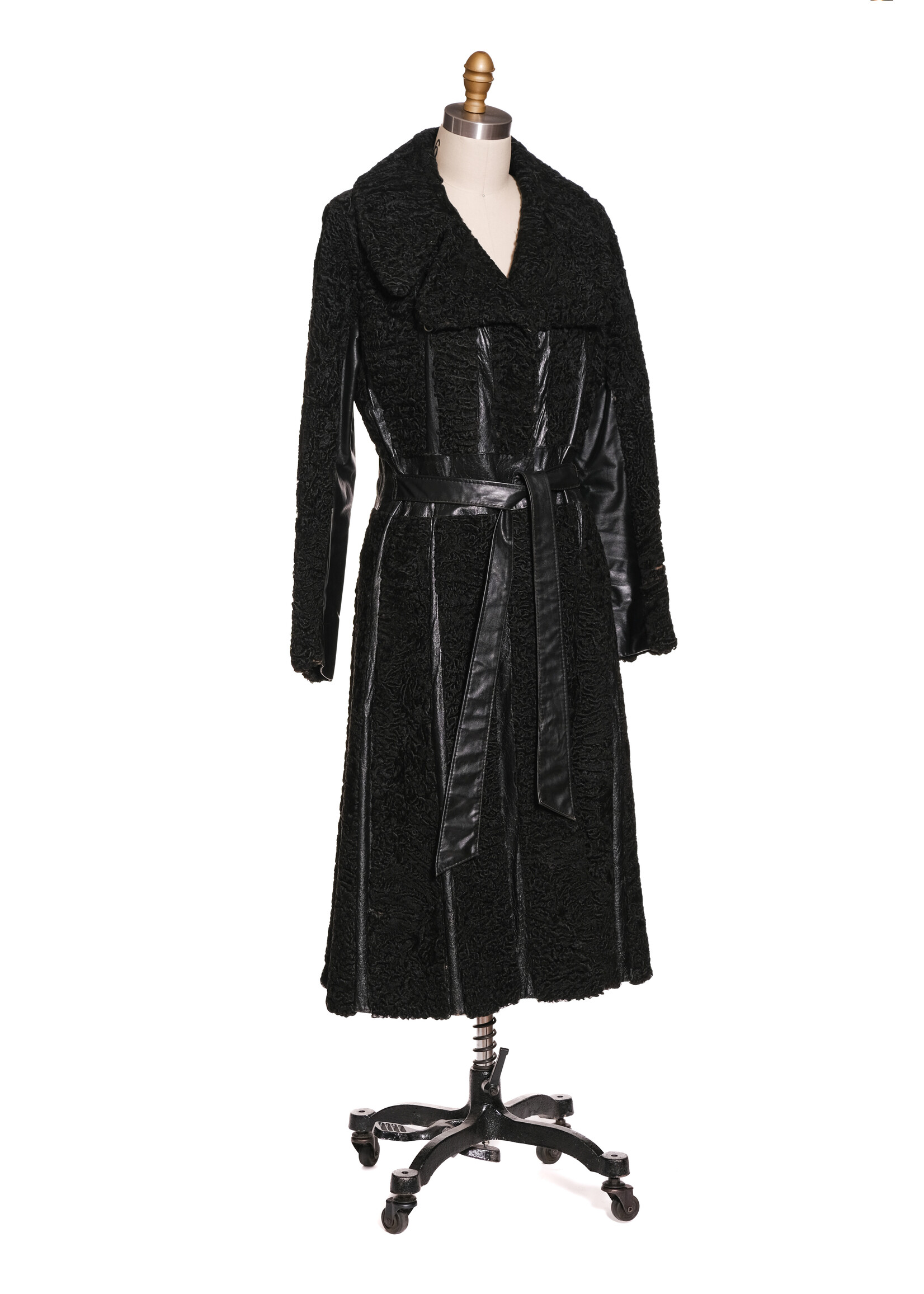 BLACK PERSIAN LAMB TRENCH W/ LEATHER 14