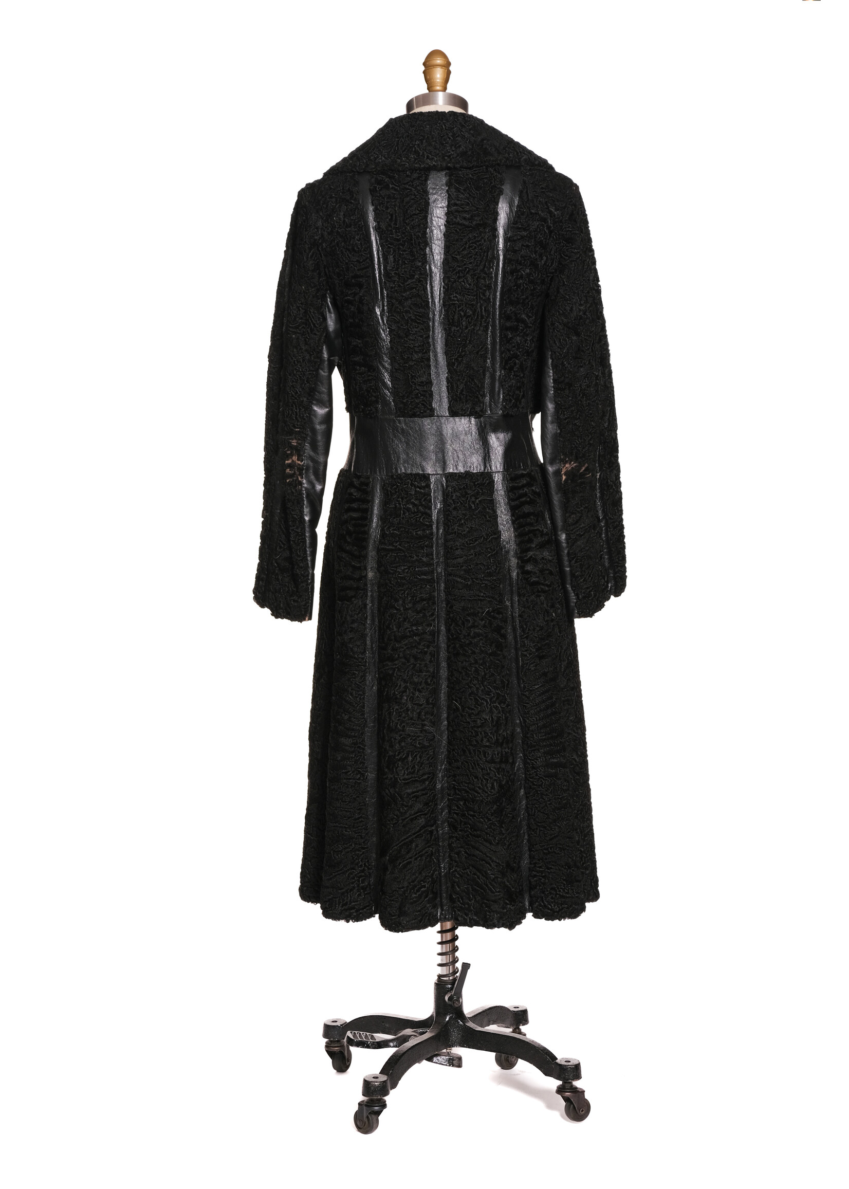 BLACK PERSIAN LAMB TRENCH W/ LEATHER 14
