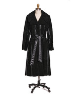 BLACK PERSIAN LAMB TRENCH W/ LEATHER 14