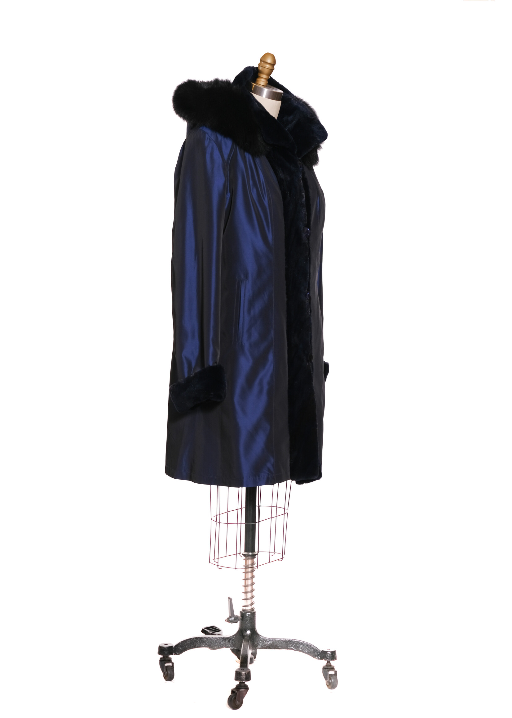 NAVY SH. MINK LINED COAT W/ HOOD 14