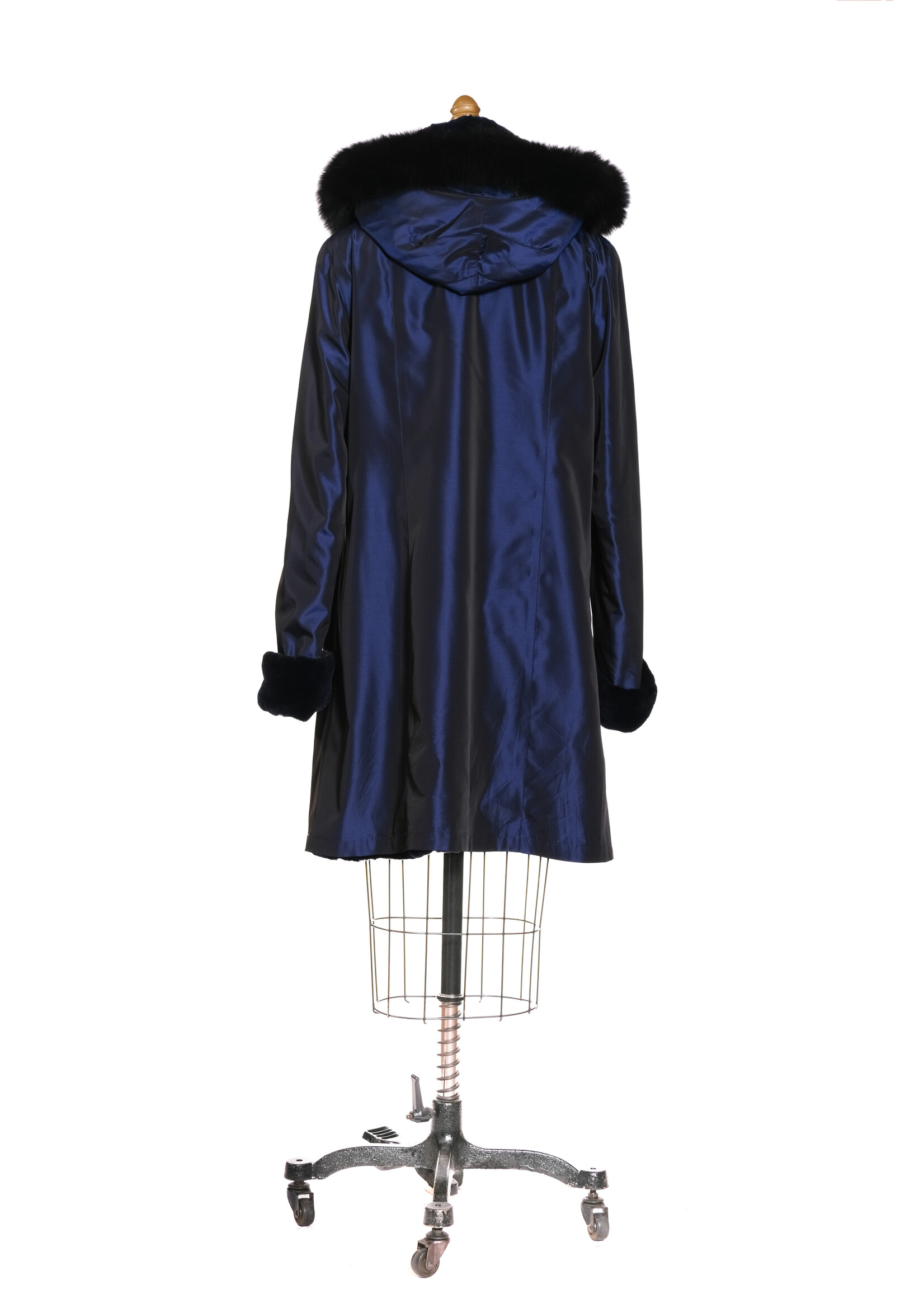 NAVY SH. MINK LINED COAT W/ HOOD 14