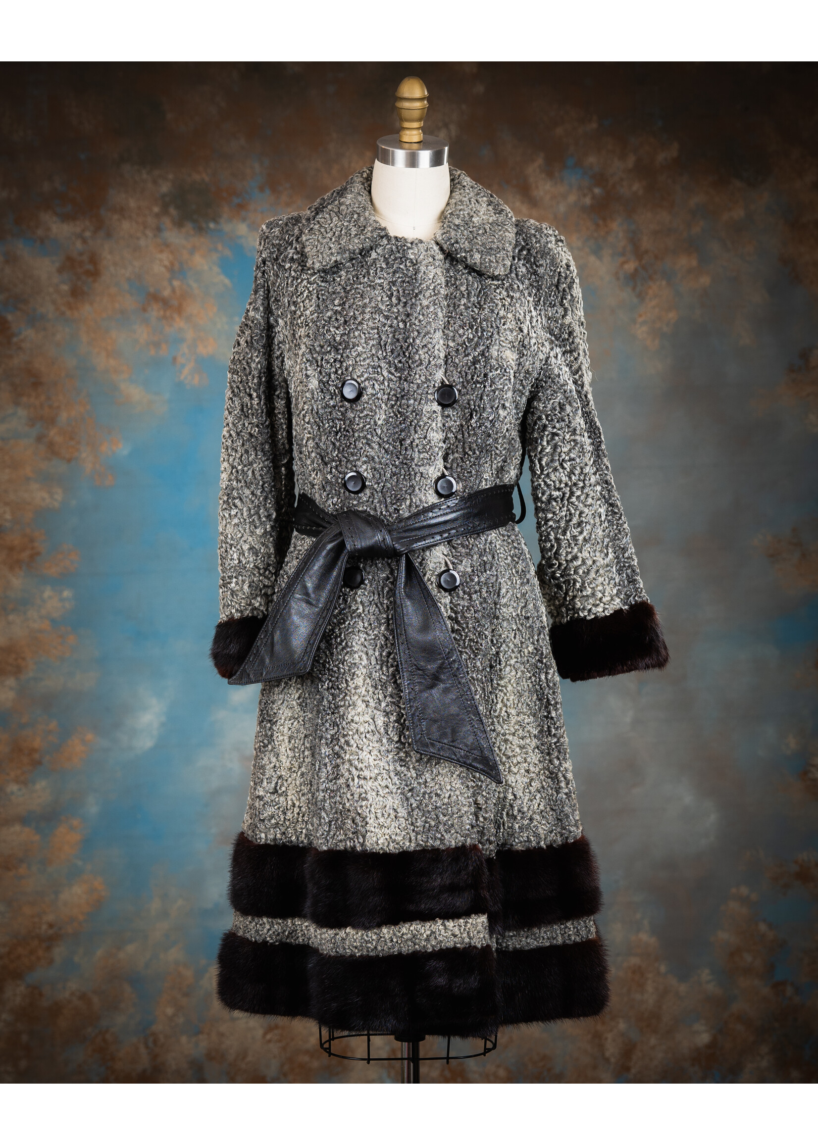 GREY PERSIAN LAMB COAT W. MINK TRIM