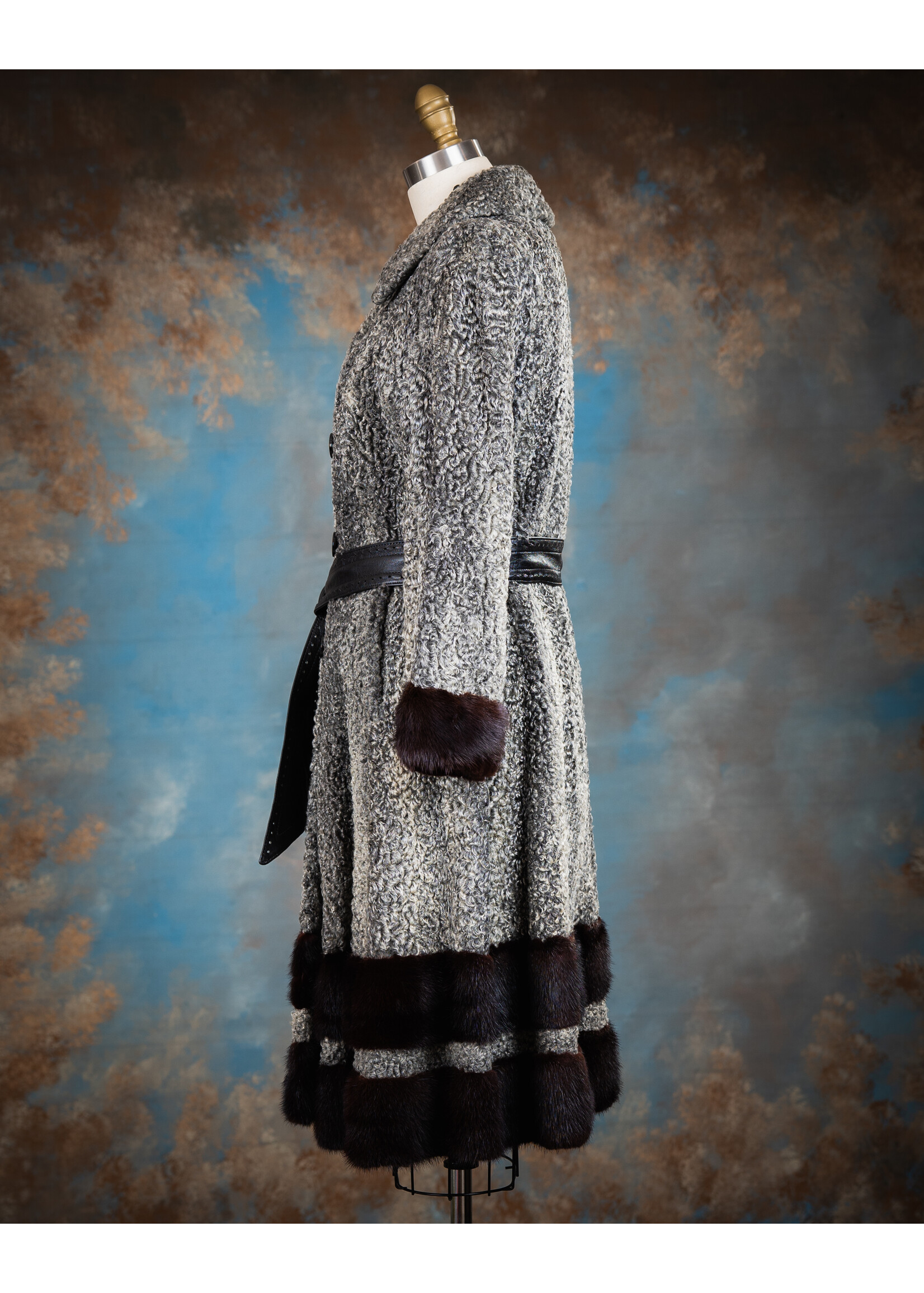 GREY PERSIAN LAMB COAT W. MINK TRIM