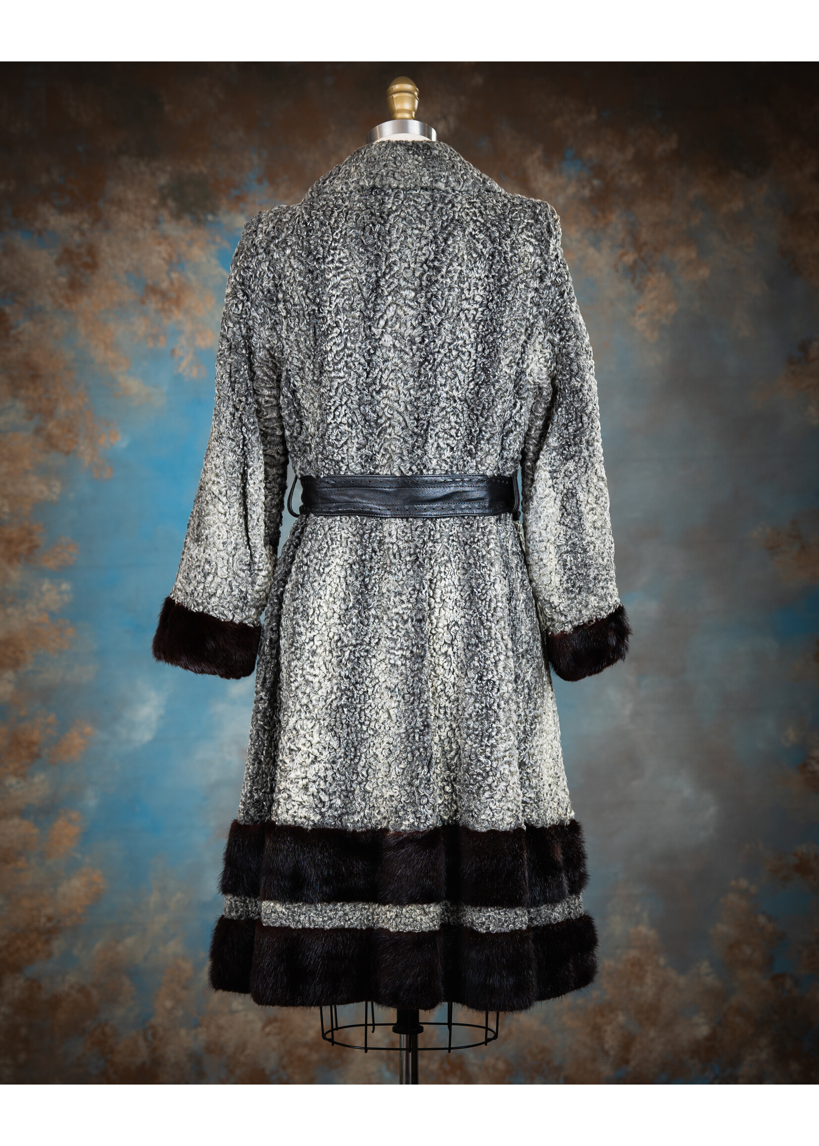 GREY PERSIAN LAMB COAT W. MINK TRIM