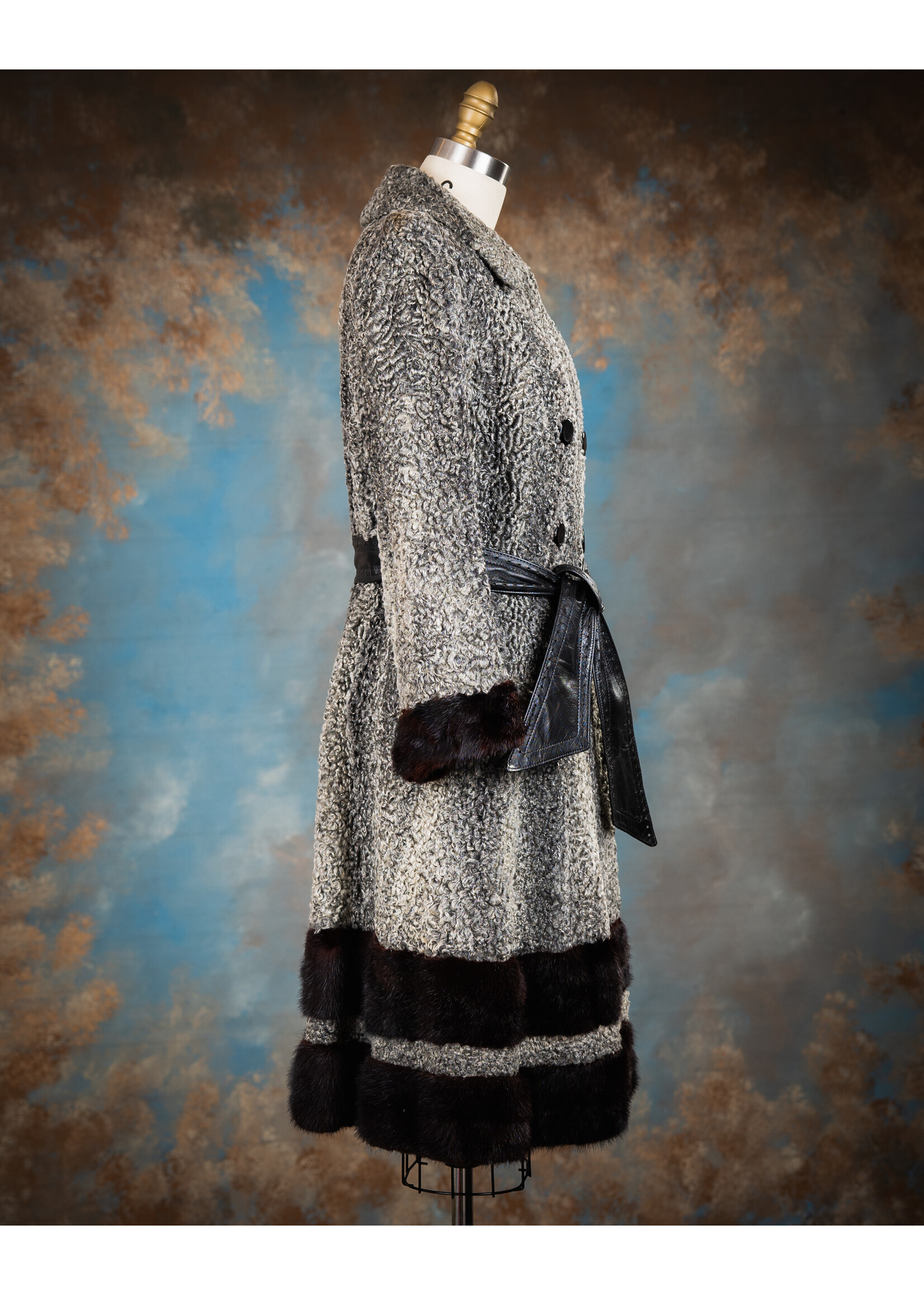 GREY PERSIAN LAMB COAT W. MINK TRIM