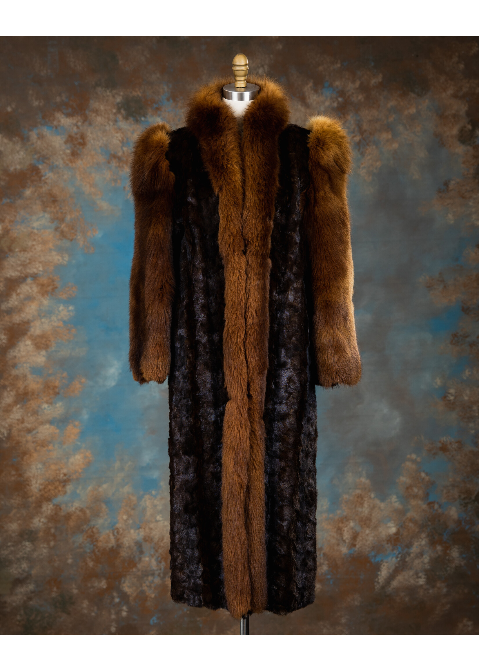MAHOGANY MINK PIECES COAT W. FOX